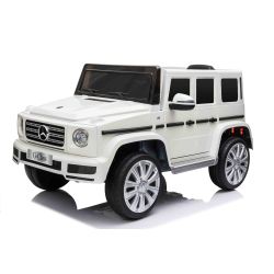 Elektrické autíčko Mercedes G500 12V, biele, 2,4 GHz diaľkové ovládanie, USB / SD Vstup, odpruženie, Lítiová batéria, LED svetlá, ORIGINÁL licencia