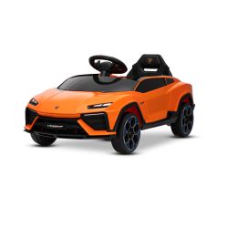 Elektrické autíčko Lamborghini Lanzador 12V s pohonom zadných kolies a licenciou (Jednomiestne), oranžové, Lítiová batéria, LED svetlá, široké sedadlo, 2,4 GHz diaľkový ovládač, MP3 prehrávač so vstupom USB/AUX a Bluetooth pripojením