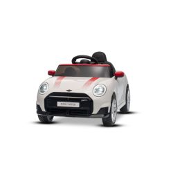 Elektrické autíčko BMW Mini Cooper 12V, biele, USB Vstup s Bluetooth pripojením na MP3 Prehrávači, 2,4 GHz diaľkové ovládanie, 2 x 25W Motor, Lítiová batéria, LED svetlá, ORIGINAL licencia