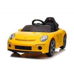 Elektrické autíčko RUF GT 12V, žlté, Otváracie dvere, 2.4 GHz diaľkové ovládanie, LED svetlá vpredu aj vzadu, USB/Aux Vstup, Lítiová batéria, 2 X 35W motor, ORIGINÁL licencia