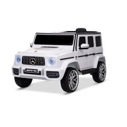 Elektrické autíčko Mercedes G63 12V, biele, Jednomiestné sedadlo, Lítiová batéria, 2,4 GHz DO, 2XMOTOR, USB, Bluetooth, ORGINAL licencia