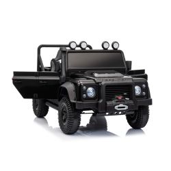 Elektrické autíčko Land Rover Defender 110 SVX 12V, čierne, 4X4 pohon, LED svetlá, predné aj zadné odpruženie kolies, 2.4 GHz diaľkové ovládanie, USB/Aux Vstup, Bluetooth, Lítiová batéria, 4 X 25W motor, ORIGINÁL licencia