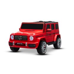 Elektrické autíčko Mercedes-Benz G63 AMG 4x4 Dvojmiestne 24V, červené, MP3 Prehrávač s USB/AUX a Bluetooth pripojením, Pohon 4x4, Lítiová batéria , EVA kolesá s odpružením, Koženkové sedadlá, Diaľkový ovládač, Licencované