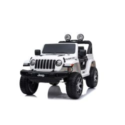 Elektrické autíčko JEEP Wrangler, Jednomiestne, Biele, Koženkové sedadlá, Rádio s Bluetooth prehrávačom, SD/USB vstup, Pohon 4x4, Lítiová batéria, EVA kolesá, Odpružená náprava, 2,4 GHz Dialkové Ovládanie