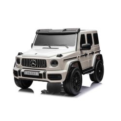 Elektrické autíčko Mercedes-Benz G63 AMG 4x4² Dvojmiestne 12V, biele, MP3 Prehrávač s USB/AUX vstupom, Pohon 4x4, Batéria 12V14Ah, EVA kolesá s odpružením, Koženkové sedadlá, Diaľkový ovládač, Licencované