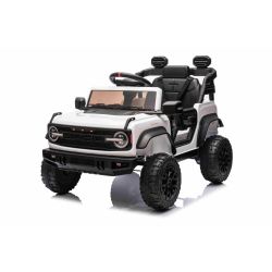 Elektrické autíčko Ford Bronco s pohonom zadných kolies s licenciou (Jednomiestne), biele, Lítiová batéria, Vysoký podvozok, široké sedadlo, Odpružená zadná náprava, 2,4 GHz Diaľkový ovládač, MP3 prehrávač so vstupom USB, LED svetlá