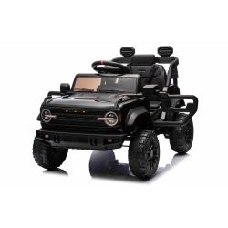 Elektrické autíčko Ford Bronco s pohonom zadných kolies s licenciou (Jednomiestne), čierne, Lítiová batéria, Vysoký podvozok, široké sedadlo, Odpružená zadná náprava, 2,4 GHz Diaľkový ovládač, MP3 prehrávač so vstupom USB, LED svetlá