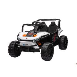 Elektrické autíčko UTV Small 12V, biely, Pohon zadných kolies, 12V batéria, Plastové kolesá, široké dvojité sedadlo, 2,4 GHz Diaľkový ovládač, Jednomiestne, MP3 prehrávač so vstupom USB/SD, LED Svetlá