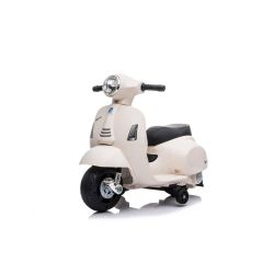 Elektrická motorka Vespa GTS, biele, s pomocnými kolesami, Licencované, Lítiová batéria, Koženkové sedadlo, 30W motor