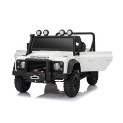 Elektrické autíčko Land Rover Defender 110 SVX 12V, biele, 4X4 pohon, LED svetlá, predné aj zadné odpruženie kolies, 2.4 GHz diaľkové ovládanie, USB/Aux Vstup, Bluetooth, Lítiová batéria, 4 X 25W motor, ORIGINÁL licencia