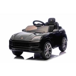 Elektrické autíčko Porsche Cayenne 12V s pohonom zadných kolies a licenciou (Jednomiestne), čierne, Lítiová batéria, široké sedadlo, Odpružené nápravy, 2,4 GHz Diaľkový ovládač, MP3 prehrávač so vstupom USB/AUX, LED svetlá