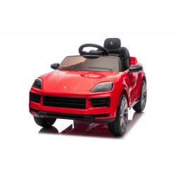 Elektrické autíčko Porsche Cayenne 12V s pohonom zadných kolies a licenciou (Jednomiestne), červené, Lítiová batéria, široké sedadlo, Odpružené nápravy, 2,4 GHz Diaľkový ovládač, MP3 prehrávač so vstupom USB/AUX, LED svetlá