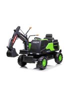 Elektrický Báger Volvo Excavator 12V s podkopovou lyžicou, Jednomiestne, zelený, mäkké koženkové sedadlo, MP3 Prehrávač s USB/SD/AUX vstupom, Zadný pohon, 2 x 35W Motor, EVA kolesá, 12V/14Ah batéria