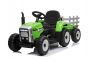 Elektrický Traktor WORKERS s vlečkou, zelený, Pohon zadných kolies, 12V batéria, Plastové kolesá, široké sedadlo, 2,4 GHz Diaľkový ovládač, Jednomiestne, MP3 prehrávač so vstupom USB/SD, LED Svetlá, Bluetooth