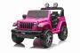 Elektrické autíčko JEEP Wrangler, Jednomiestne, Ružové, Koženkové sedadlá, Rádio s Bluetooth prehrávačom, SD/USB vstup, Pohon 4x4, Lítiová batéria, EVA kolesá, Odpružená náprava, 2,4 GHz Dialkové Ovládanie