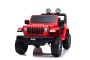 Zánovné elektrické autíčko JEEP Wrangler, Dvojmiestne, červené, Kožené sedadlá, Rádio s Bluetooth prehrávačom, SD/USB vstup, Pohon 4x4, 12V10Ah Batéria, EVA kolesá, Odpružené nápravy, 2,4 GHz Diaľkové ovládanie