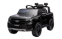 Elektrické autíčko FORD Ranger 12V, čierne, Koženkové sedadlo, 2,4 GHz diaľkové ovládanie, Bluetooth / USB Vstup, Odpruženie, 12V batéria, Plastové kolesá, 2 X 30W MOTOR, ORIGINAL licencia