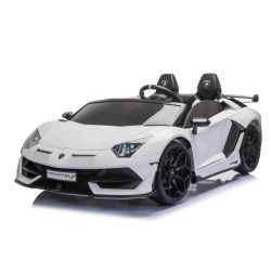 Elektrické autíčko Lamborghini Aventador 12V Dvojmiestne, Biele, 2,4 GHz diaľkové ovládanie, USB / SD Vstup, odpruženie, vertikálne otváracie dvere, mäkké EVA kolesá, 2X MOTOR, ORIGINAL licencia