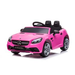 Zánovné elektrické autíčko Mercedes-Benz SLC 12V, ružové, Koženkové sedadlo, 2,4 GHz diaľkové ovládanie, USB / AUX Vstup, Zadné odpruženie, LED Svetlá, Mäkké EVA kolesá, 2 X 30W MOTOR, ORIGINÁL licencia