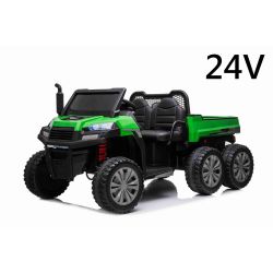Zánovné farmárske elektrické autíčko RIDER 6X6 24V s pohonom štyroch kolies 4X 100W, 24V/7ah batéria, EVA kolesá, široké dvojmiestne sedadlo, Odpružené nápravy, 2,4 GHz Diaľkový ovládač, Dvojmiestne, MP3 prehrávač so vstupom USB/SD, Bluetooth