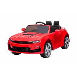 Elektrické autíčko Chevrolet Camaro 12V, červené, 2,4 GHz diaľkové ovládanie, Otváracie dvere, EVA kolesá, LED Svetlá, kožené sedadlo, 2 X MOTOR, USB/SD Vstup, ORGINAL licencia