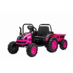 Elektrický Traktor POWER s vlečkou, ružový, Pohon zadných kolies, 12V batéria, Plastové kolesá,  široké sedadlo, 2,4 GHz Diaľkový ovládač, Jednomiestne, MP3 prehrávač, LED Svetlá