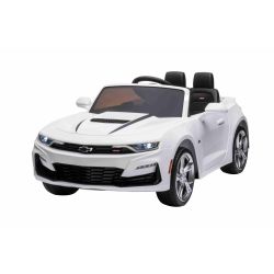 Elektrické autíčko Chevrolet Camaro 12V, biele, 2,4 GHz diaľkové ovládanie, Otváracie dvere, EVA kolesá, LED Svetlá, kožené sedadlo, 2 X MOTOR, USB/SD Vstup, ORGINAL licencia