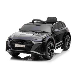 Zánovné elektrické autíčko Audi RS6, 12V, koženkové sedadlo, 2,4 GHz dialkové ovládanie, USB Vstup, LED svetlá, 12V batéria, mäkké EVA kolesá, 2 X MOTOR, čierne, ORIGINÁL licencia