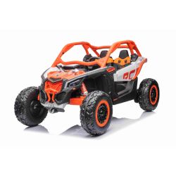 Elektrické autíčko Can-am Maverick, oranžový, dvojmiestne, odpružená zadná náprava, 2,4 Ghz diaľkové ovládanie, prenosná batéria, 4 x 35W Motory, EVA kolesá, koženkové sedadlá, MP3 prehrávač so vstupom USB/SD, Licencované