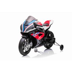 Elektrická Motorka BMW HP4 RACE 12V, červené, Licencované, Pomocné kolieská, mäkké EVA kolesá, 2 x 35W motor, Odpruženie, kovový rám, kovová vidlica