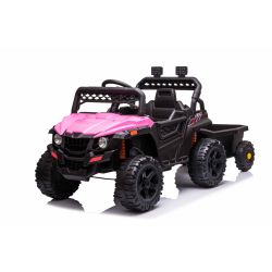 Elektrické autíčko RSX mini s vlečkou, ružové, Pohon zadných kolies, 12V batéria, Plast kolesá, široké sedadlo, 2,4 GHz Diaľkový ovládač, Jednomiestne, MP3 prehrávač so vstupom USB/SD, LED Svetlá