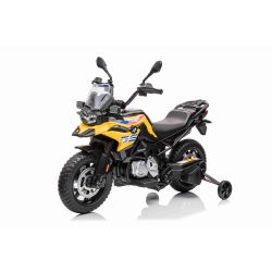 Elektrická Motorka BMW F850 GS, Licencované, 12V batéria, EVA mäkké kolesá, 2 x 35W motor,LED Svetlá, Pomocné kolieska, žltá