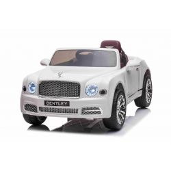 Elektrické autíčko Bentley Mulsanne 12V, biele, Koženkové sedadlo, 2,4 GHz diaľkové ovládanie, Eva kolesá, USB/Aux Vstup, Odpruženie, 12V/7Ah batéria, LED Svetlá, Mäkké EVA kolesá, 2 X 35W motor, ORIGINÁL licencia