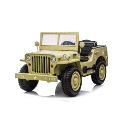 Elektrické autíčko USA ARMY 4X4, žlté, Trojmiestne, MP3 Prehrávač so vstupom USB/SD, Odpružené náprvy, LED svetlá, Sklápacie čelné sklo, 12V14AH, EVA kolesá, Čalúnené sedadlá, 2,4 GHz Diaľkový ovládač, 4x4 Pohon