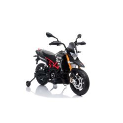 Elektrická Motorka APRILIA DORSODURO 900, Licencované, 12V batéria, EVA mäkké kolesá, 2 x 18W motor, Odpruženie, kovový rám, kovová vidlica, pomocné kolieska, Sivé