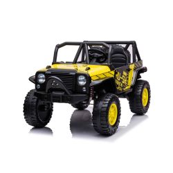 Elektrické autíčko Raptor XXL 24V, žlté, 4 x 50 W Motor, EVA kolesá, elektrická brzda, koženkové sedadlá, Odpružené nápravy, Dvojmiestne, MP3 Prehrávač, USB, AUX vstup, LED Svetlá