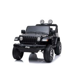 Elektrické autíčko JEEP Wrangler, Jednomiestne, čierne, Koženkové sedadlá, Rádio s Bluetooth prehrávačom, SD/USB vstup, Pohon 4x4, Lítiová batéria, EVA kolesá, Odpružená náprava, 2,4 GHz Dialkové Ovládanie