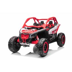 Elektrické autíčko Can-am Maverick, červený, dvojmiestne, odpružená zadná náprava, 2,4 Ghz diaľkové ovládanie, prenosná batéria, 4 x 35W Motory, EVA kolesá, koženkové sedadlá, MP3 prehrávač so vstupom USB/SD, Licencované