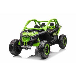 Elektrické autíčko Can-am Maverick, zelený, dvojmiestne, odpružená zadná náprava, 2,4 Ghz diaľkové ovládanie, prenosná batéria, 4 x 35W Motory, EVA kolesá, koženkové sedadlá, MP3 prehrávač so vstupom USB/SD, Licencované