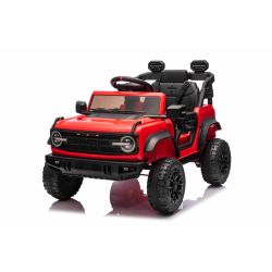 Elektrické autíčko Ford Bronco s pohonom zadných kolies s licenciou (Jednomiestne), červené, Lítiová batéria, Vysoký podvozok, široké sedadlo, Odpružená zadná náprava, 2,4 GHz Diaľkový ovládač, MP3 prehrávač so vstupom USB, LED svetlá