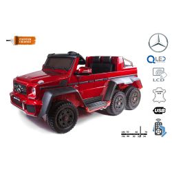 Elektrické autíčko Mercedes-Benz G63 6X6, červené lakované, LCD obrazovka, 6 Kolies, Pohon 4x4, 12V14AH, Prenosná batéria, EVA kolesá, Čalúnené sedadlo, 2,4 GHz DO, 4X MOTOR, Jednomiestne, Dve pedálové tlačidlá