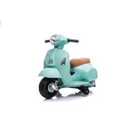 Elektrická motorka Vespa GTS, tyrkysové, s pomocnými kolesami, Licencované, Lítiová batéria, Koženkové sedadlo, 30W motor