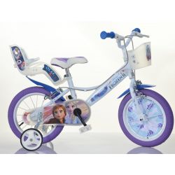DINO Bikes - Detský bicykel 14" 144RF3 so sedačkou pre bábiku a košíkom Frozen 2