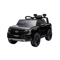 Elektrické autíčko FORD Ranger 12V, čierne, Koženkové sedadlo, 2,4 GHz diaľkové ovládanie, Bluetooth / USB Vstup, Odpruženie, 12V batéria, Plastové kolesá, 2 X 30W MOTOR, ORIGINAL licencia