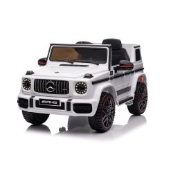 Elektrické autíčko Mercedes G, biele, Jednomiestne sedadlo, 12V batéria, 2,4 GHz DO, 2X MOTOR, USB, SD karta, ORGINAL licencia