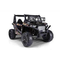 Elektrické autíčko UTV 24V, čierne, dvojmiestné, 2 x 200 W Motor, Lítiová batéria, EVA kolesá, odpružené nápravy, ektrická brzda, čalúnené sedadlo, 2,4 GHz DO, Dvojmiestne, USB, SD karta