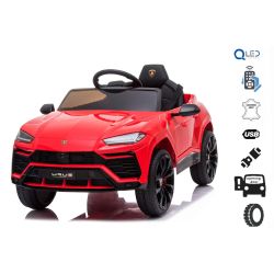 Elektrické autíčko Lamborghini Urus, 12V, 2,4 GHz diaľkové ovládanie, USB / SD Vstup, odpruženie, otváracie dvere, mäkké EVA kolesá, 2 X MOTOR, červené, ORIGINAL licencia