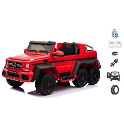 Elektrické autíčko Mercedes-Benz G63 6X6, červené, MP3 Prehrávač, 6 Kolies,, Pohon 4x4, 12V14AH, Prenosné batérie, EVA kolesá, Čalúnené sedadlo, 2,4 GHz DO, 4 X MOTOR, Jednomiestne, Dve pedálové tlačidlá