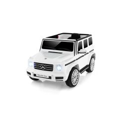Elektrické autíčko Mercedes G, biele, Jednomiestné sedadlo, Lítiová batéria, 2,4 GHz DO, 2XMOTOR, USB, SD karta, ORGINAL licencia