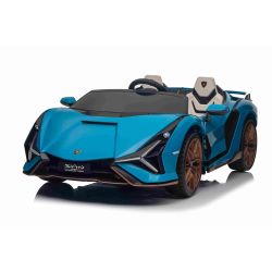 Elektrické autíčko Lamborghini Sian 4X4, modré, 12V, 2,4 GHz diaľkové ovládanie, USB / AUX Vstup, Bluetooth, Odpruženie, Vertikálne otváracie dvere, mäkké EVA kolesá, LED Svetlá, ORIGINAL licencia